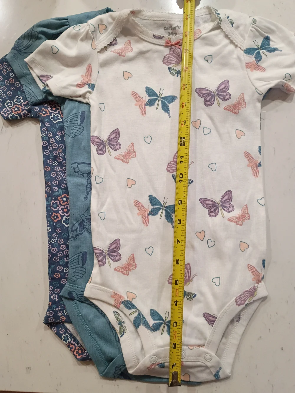 Carter's Girls Butterfly & Floral Short-Sleeve Bodysuits in White, Blue, Navy